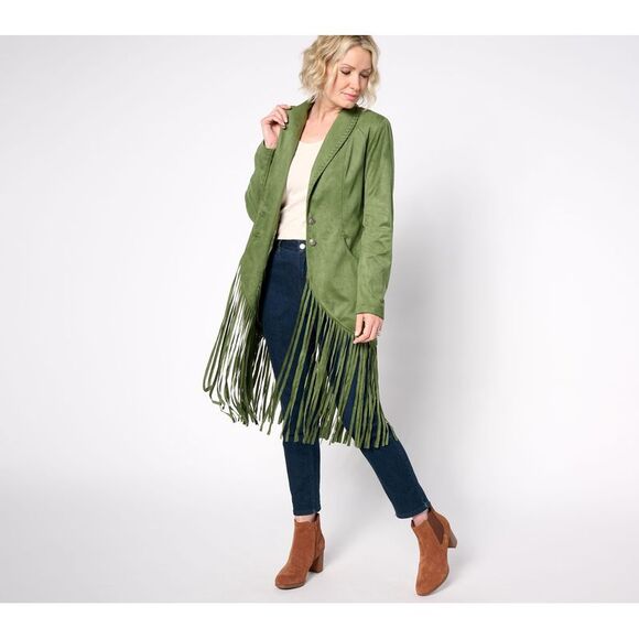 American West Jackets & Blazers - American West Women's Jacket Sz L by Carolyn Pollack Faux Suede Green A657361